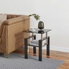 Lirago 2-Piece Tempered Black Glass Sofa Table-2-Layer Storage End Table with Modern Waterfall Edge 17.72"Wx17.72"Lx20.48"H - 3 of 4