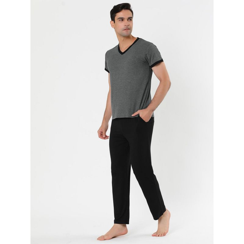 Lars Amadeus Men's Cotton Short Sleeves V Neck Top Bottoms Lounge Sleep Pajamas Sets, 4 of 6