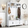 Akoasm 80.3 in. H Modern Widen Coat Rack with 5 Coat Hooks, Storage Cabinet and 2 Large Drawers For Hallway-White - 2 of 4