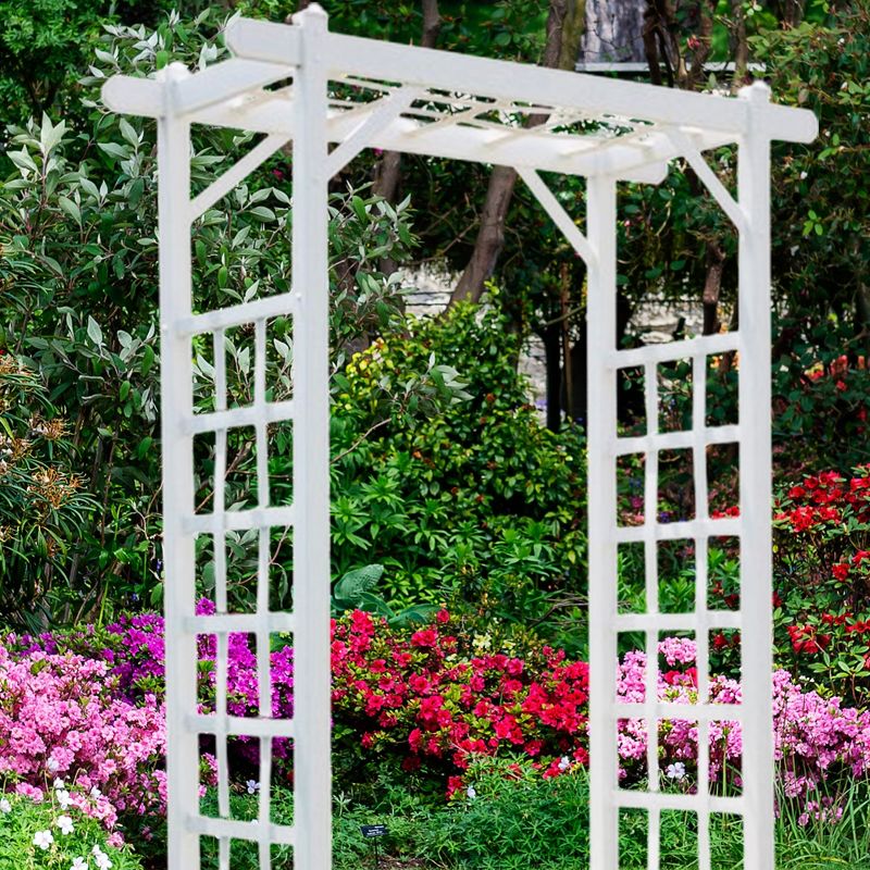Dura-Trel Elmwood Arbor, 57 by 85 Inch PVC Patio Garden Arch, Outdoor Lattice Frame Decoration or Trellis for Climbing Plants, White, 4 of 7