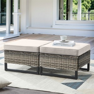 Gymojoy Outdoor 2 Pieces Patio Rattan Ottomans All-Weather Ottomans - 1 of 4