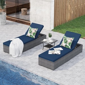 SUGOLD Chaise Lounge Chairs Set of 2 w/Coffee Table, 5 Angle Backrest and Removable Cushions, PE Wicker Rattan Outdoor Lounge Chair Pool Lounger - 1 of 1