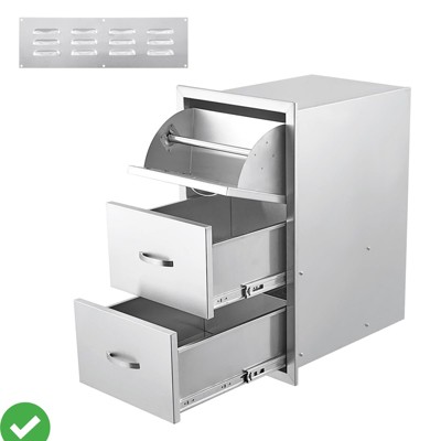 thumbnail interactive-video image 1 of 13x21 Outdoor Kitchen Drawer 2-Tier Stainless Steel BBQ Island Storage – 132lb Capacity 1 of 5
