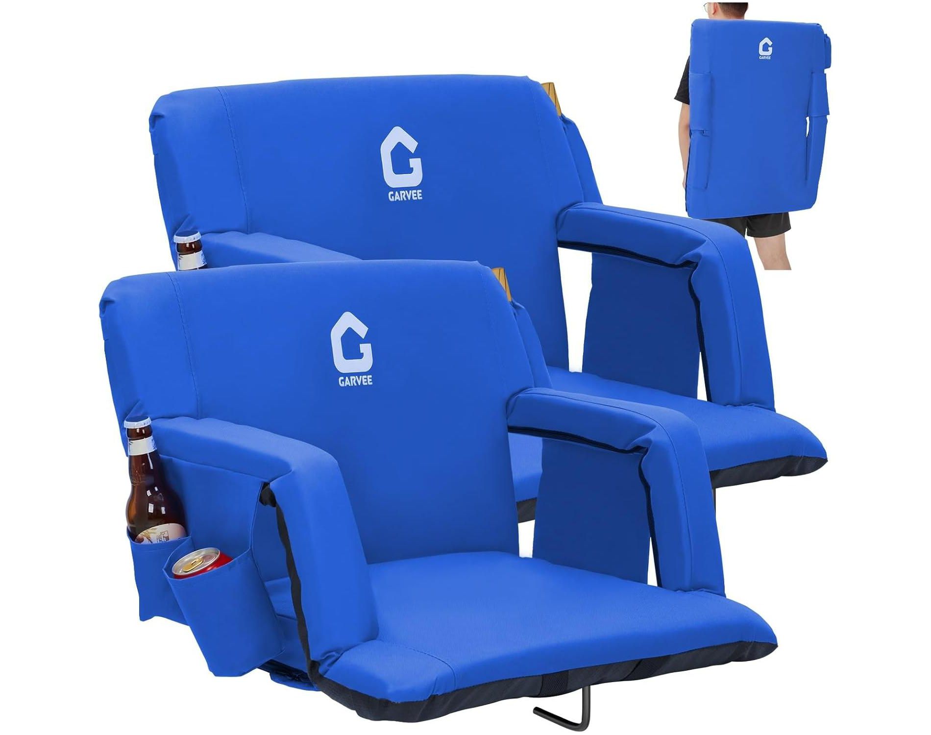 Stadium Seats with Back Support and Padded Cushion, Portable Bleacher Chair with Anti-Slip Mat, Reclining Stadium Football Seats, 6 Adjustable Angle