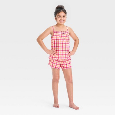 Girls' 2pc Gingham Tank Top Pajama Set - Cat & Jack™ Pink/Orange L