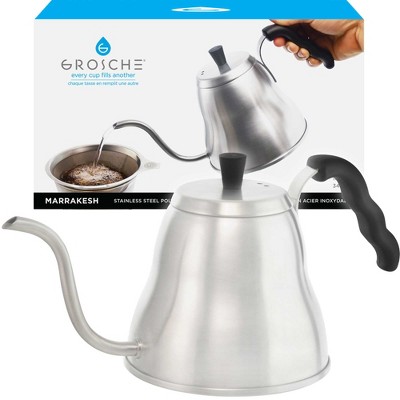 GROSCHE Marrakesh Gooseneck Kettle for Pour Over Coffee Makers and Coffee Drippers, Stainless Steel, 34 oz