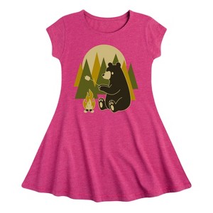 Girls' - Instant Message - Bear Roasting Marshmallows Fit & Flair Cap Sleeve Graphic Dress - 1 of 4