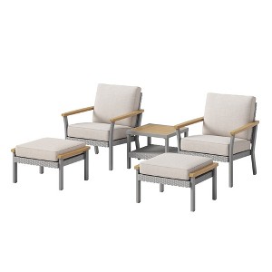 SONGMICS HOME Sencillo Collection - 5 Piece Patio Furniture Set, 2 Lounge Chairs, 2 Ottomans, 1 Coffee Table, Outdoor Furniture, Gray and Beige - 1 of 4