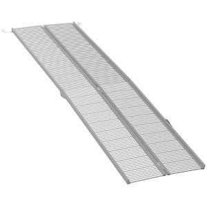 HOMCOM Textured Aluminum Folding Wheelchair Ramp, Portable Threshold Ramp, for Scooter Steps Home Stairs Doorways, Silver - 1 of 4