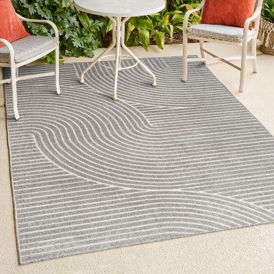 Minimalist Gray/Ivory Geometric Synthetic 5' x 8' Area Rug