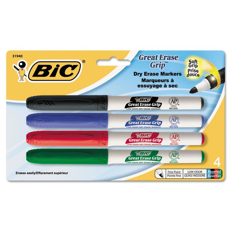 Bic Great Erase Grip Fine Point Dry Erase Marker Assorted 4/Set GDEP41ASST, 1 of 3