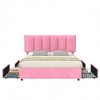VECELO Upholstered Bed Frame with 4 Storage Drawers and Adjustable Velvet Headboard - 2 of 4