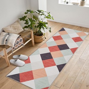 Plaid Runner Rug – Machine Washable, Abstract Geometric Design, Non-Slip, for Hallway, Kitchen, Bedroom, Living Room - 1 of 4