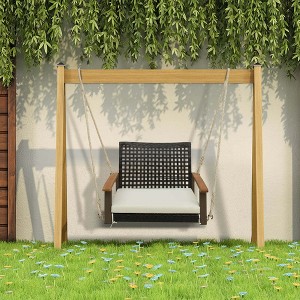 Costway Outdoor Single Swing Chair Bench 1-Person Rattan Porch Swing with Cushion - 1 of 4