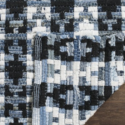Blue and Ivory Geometric Handwoven Cotton Area Rug