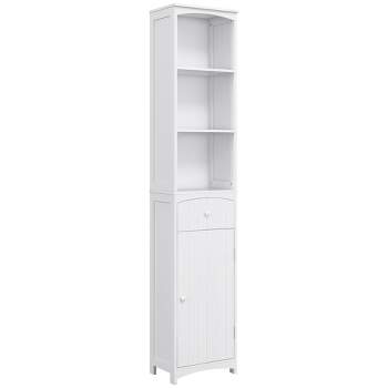 HOMCOM Bathroom Storage Cabinet, Free Standing Bath Storage Unit, Tall Linen Tower with 3-Tier Shelves and Drawer