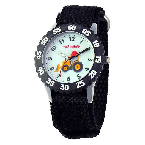 Boys' Red Balloon Construction Site Stainless Steel Time Teacher with Bezel Watch - Black - image 1 of 4