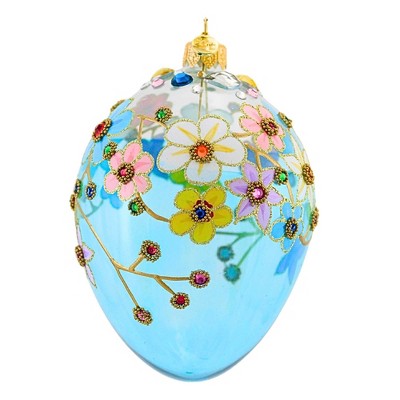 Glitter Lab 5.5 Inch Floral Cascade Translucent Egg Christmas Figurine , Christmas Decor Glass Poland Christmas (1PC)