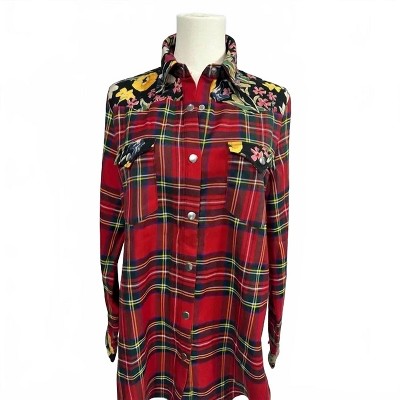 Women's Wo's Jon Apparel Plaid Floral Patchwork Western Style Shirt - JOH