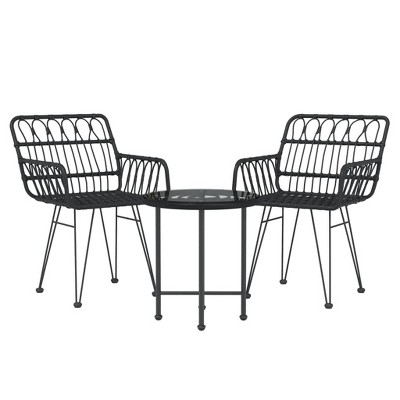 vidaXL Patio Dining Set 3 Piece, Outdoor Table and Chairs with Rattan Look, Patio Conversational Set, Balcony Furniture Set for Porch Backyard