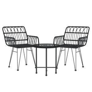 vidaXL Patio Dining Set 3 Piece, Outdoor Table and Chairs with Rattan Look, Patio Conversational Set, Balcony Furniture Set for Porch Backyard - 1 of 4