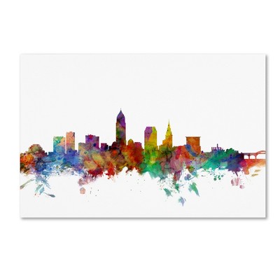 Michael Tompsett Colorful Watercolor Cleveland Skyline Canvas Art 12'' x 19''
