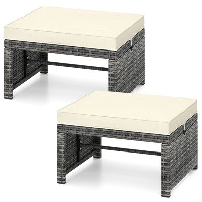 Tangkula 2 Pieces Patio PE Rattan Ottomans with Soft Zippered Cushions for Deck Frame