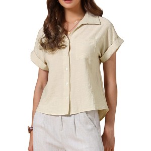 INSPIRE CHIC Women's Button Up Short Sleeve Pointed Collar Casual Work Blouses - 1 of 4