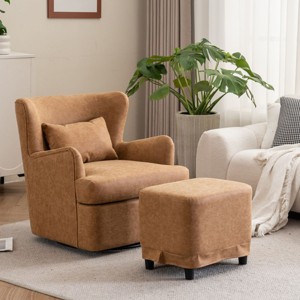 360° Velvet Swivel Chair,Velvet Accent Chair with Ottoman,Oversized Accent Barrel Armchair with Pillow,Sofa Chair with Lounge Seat-Cuddlewood - 1 of 4