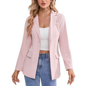 Casual Blazer Jackets for Women Long Sleeve Open Front Button Work Office Suit Jacket with Pockets - 1 of 4