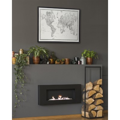 Vintage Black and White World Map Framed Canvas Art, 28x38