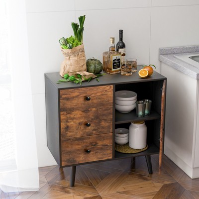Industrial Brown Wood Accent Cabinet with Drawers and Door