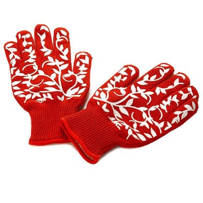 The Lakeside Collection Floral Full Finger Oven Gloves with Silicone Grips - Set of 2