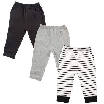Luvable Friends Baby Girl Cotton Pants, Black Stripe 3-Pack, 6-9 Months