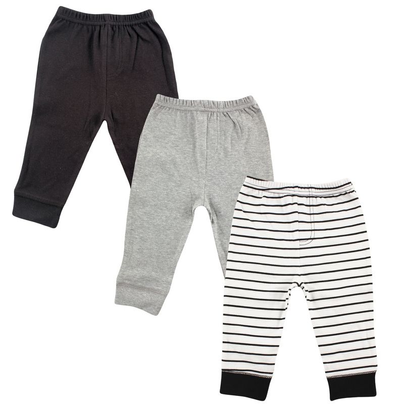 Luvable Friends Baby and Toddler Boy Cotton Pants 3pk, Black Stripe, 1 of 3