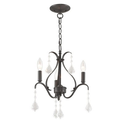 Caterina English Bronze 3-Light Mini Chandelier with Clear Crystals