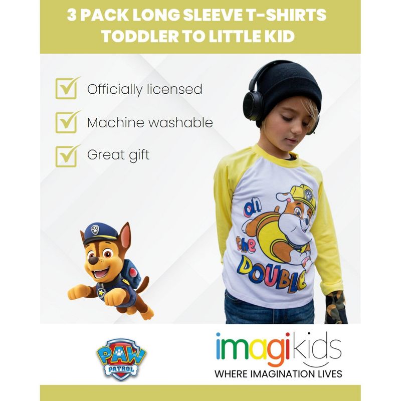 Paw Patrol Rubble Marshall Chase 3 Pack T-Shirts Toddler, 2 of 8
