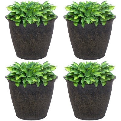 Sunnydaze Anjelica Polyresin Outdoor/Indoor Unbreakable Double-Walled UV-Resistant Flower Pot Planter - 24" Diameter - 4-Pack - Sable
