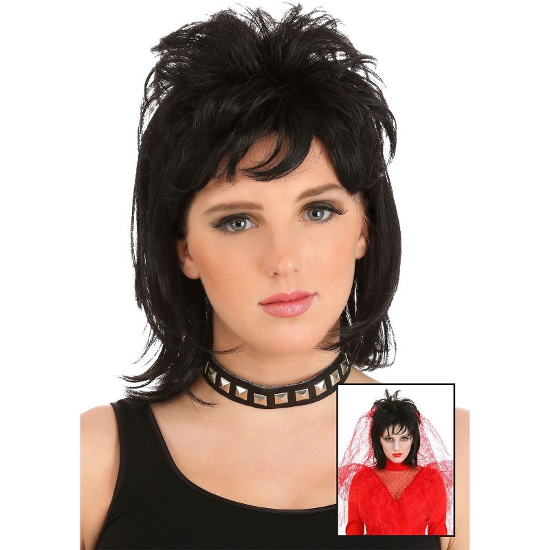 HalloweenCostumes.com  Women Women's 80s Rocker Wig, Black, 2 of 5