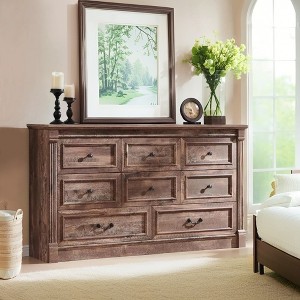 Sincido 8 Drawers Dresser for Bedroom, Farmhouse 61" Wide Tall Dressers w/Roman Column - 1 of 4