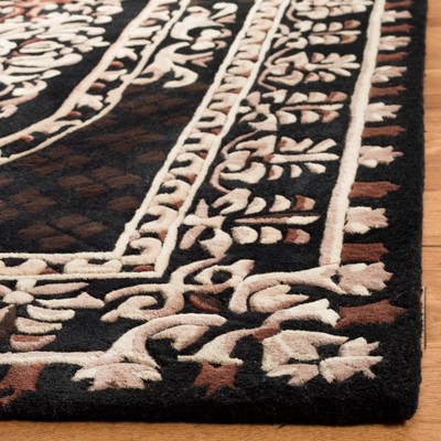 Handmade Black Wool Tufted Runner Rug