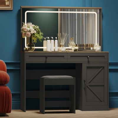 Lycvki 43.3" Makeup Table with LED Mirror and Stool