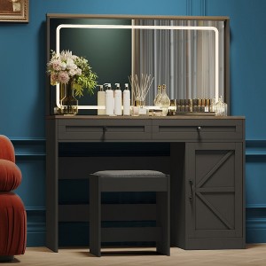 Lycvki 43.3" Makeup Table with LED Mirror and Stool - 1 of 4