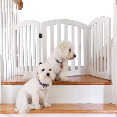 Arf Pets Free standing Wood Dog Gate, Step Over Pet Fence, Foldable, Adjustable - White