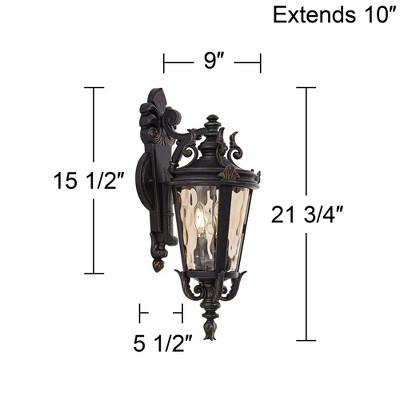 Bronze Scroll 22" Outdoor Wall Light with Hammered Glass