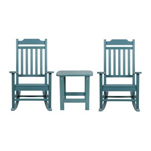 Flash Furniture Set of 2 Winston All-Weather Poly Resin Rocking Chairs with Accent Side Table - 1 of 4