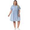 Agnes Orinda Women's Plus Size Denim Babydoll Tiered Short Sleeve Button Down Jean Shirt Dresses - 3 of 4