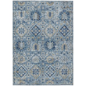 Denim Blue And Gold Floral Medallion Washable Indoor Outdoor Area Rug - 1 of 4