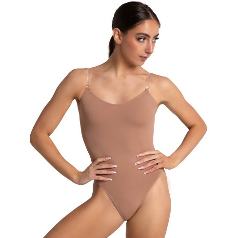 3532 Skin Tone Camisole Leotard with Adjustable Clear Straps - Lindens  Dancewear