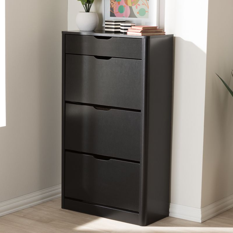 Cayla Modern and Contemporary Wood Shoe Cabinet - Black - Baxton Studio, 6 of 10